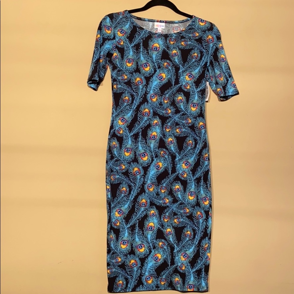 LuLaRoe peacock print slim fitting midi dress